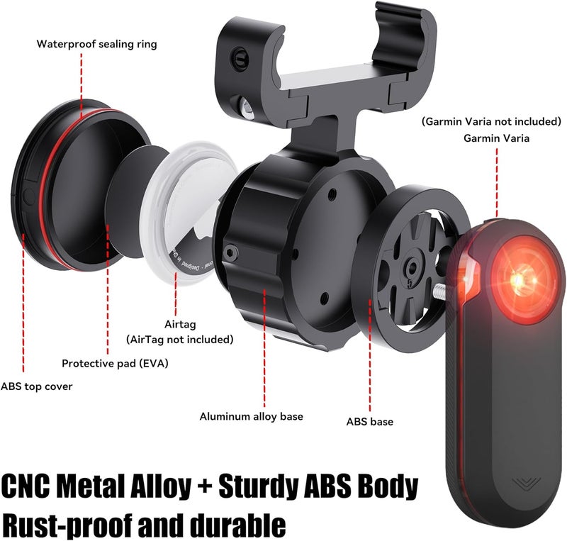 Dr.DJ Seat Rail Mount Compatible with Garmin Varia & Airtag Bike Mount, Waterproof Anti-Theft Bicycle GPS Tracker Bike Airtag Holder, for Garmin Varia Tail Light RTL510/RTL515/RVR315 Rearview Mount - Image 3
